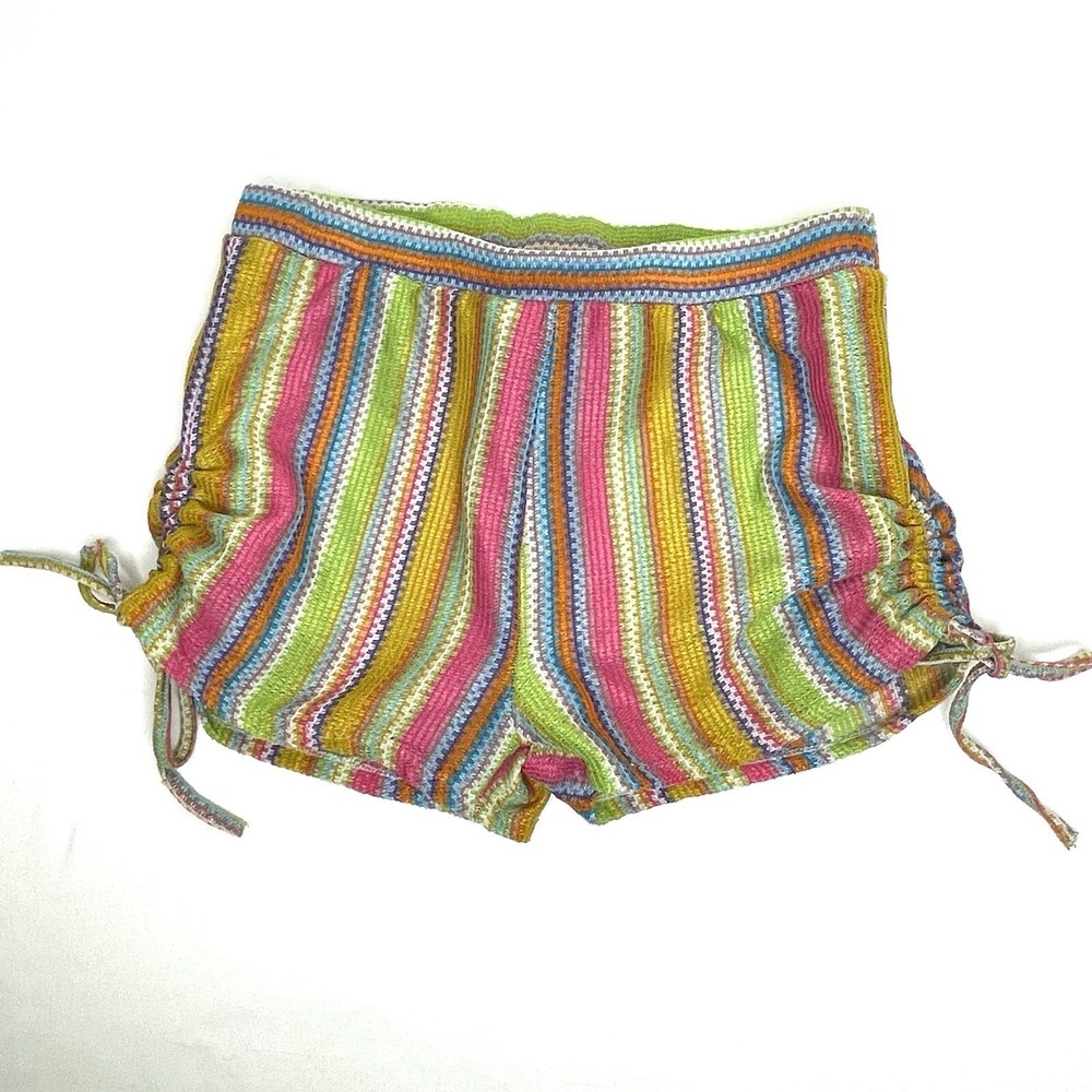 Crochet Shorts Womens Medium M Festival Boho Drawstring Pull On Rainbow Stripes
